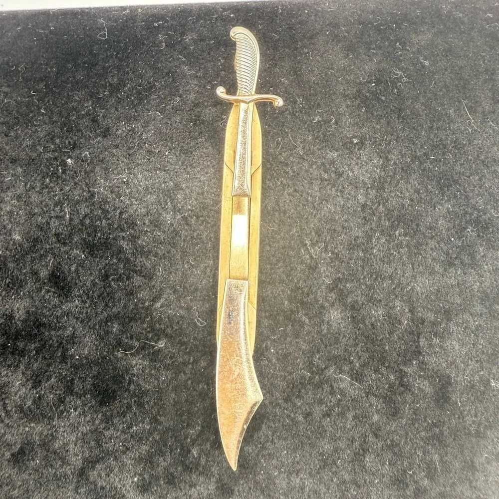 Vintage Sword Dagger Tie Clip Gold Tone Novelty Pat. Pending